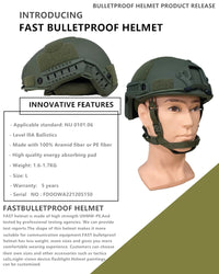 Ballistic ACH High Cut Tactical Helmet PE High Quality Ballistic Helmet NIJ IIIA FAST Wendy's Suspension Pad Ballistic Helmet