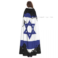 Adult Halloween Grunge Israel Flag Cloak Cape Hooded Medieval Costume Full Length Dress Coat