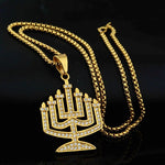 No Fade Titanium Stainless Steel Religious Menorah Jewish Jewelry Magen Necklace Judaica Hebrew Israel Faith Lamp Hanukkah