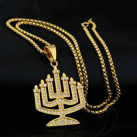 No Fade Titanium Stainless Steel Religious Menorah Jewish Jewelry Magen Necklace Judaica Hebrew Israel Faith Lamp Hanukkah