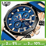 LIGE Fashion Men Watches Top Brand Luxury Silicone Sport Watch Men Quartz Date Clock Waterproof Wristwatch Chronograph Clock Man