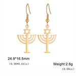 Dawapara Religious Magen Star of David Israel Earrings Jewish Hanukkah Menorah Pendant Earrings Women Stainless Steel Jewelry