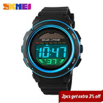 SKMEI 1096 Men Solar PU Strap Wristwatches Mens Chronograph Alarm 5Bar Waterproof Digital Watch reloj hombre Outdoor Sport Watch