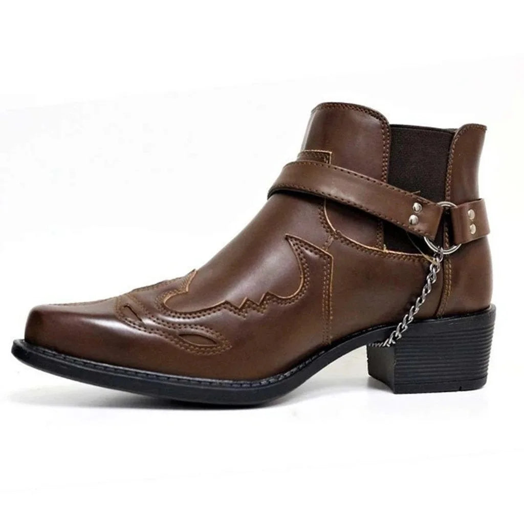 Men's Vintage Cowboy Boots Leather Buckle Strap Punk ankle boots Pointed Toe Motorcycle Boots buty do kostki sepatu pria M812