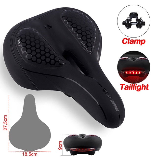 WEST BIKING MTB Bike Saddle Seat with Cycling Taillight Thicken Wide Comfortable Bike Bicycle Saddles GEL Hollow Bicycle Saddle