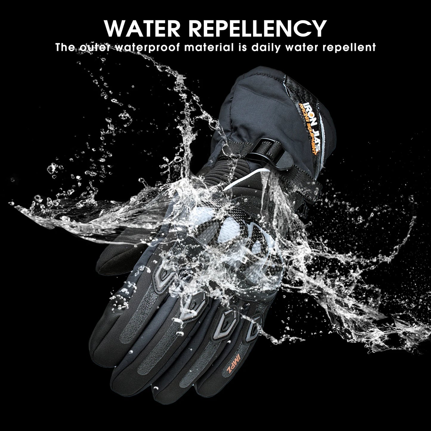 IRON JIA'S Winter Motorcycle Gloves for Men Waterproof Carbon Fiber Protective Warm Motorbike Non-slip Touch Screen Moto Gloves