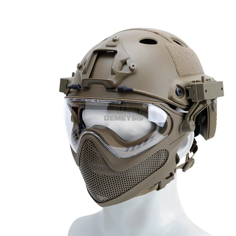 Full-covered Shooting Helmet with Steel Mesh Mask Army Tactical Paintball Helmet Impact Resistance Military Airsoft Helmet Mask