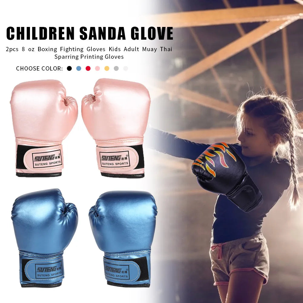 2pcs Boxing Training Fighting Gloves PU Leather Kids Breathable Muay Thai Sparring Punching Karate Kickboxing Professional Glove