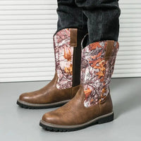 Ethnic Style Men High Boots 2024 High Quality Graffiti Design Men Cowboy Boots Leather Slip-on Men Western Boots Bota Masculina