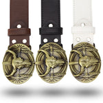 Fashion Mens Belt Cow Head Bull OX Horn Leather Belt Western Cowboy Wild West Style Punk Rock Hip-hop Waistband