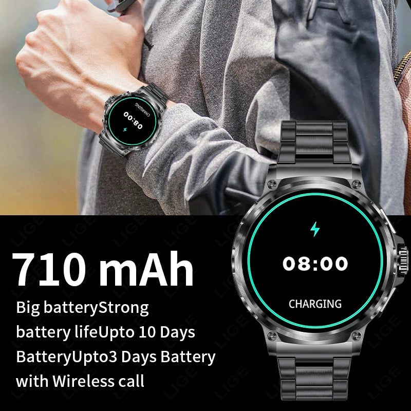 LIGE 710MAH Large Battery Smart Watch Men Outdoor Sports Fitness Bluetooth Call Bracelet Heart Rate Tracker 2024 Smartwatch Gift