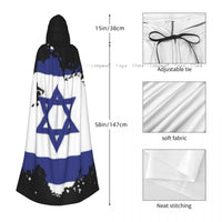 Adult Halloween Grunge Israel Flag Cloak Cape Hooded Medieval Costume Full Length Dress Coat