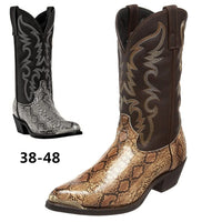 Men's High-heeled Steel Toe Boots Cowboy Boots Plus Size Couple Shoes 38-48 Printed Snake Print Mid-calf Boots Combat Boots