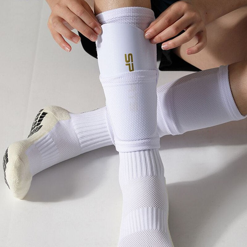 A Set Soccer Shin Guard Adults Kids Socks With Pocket Professional Shields Legging Shinguards Cover Sleeves Protective Gear