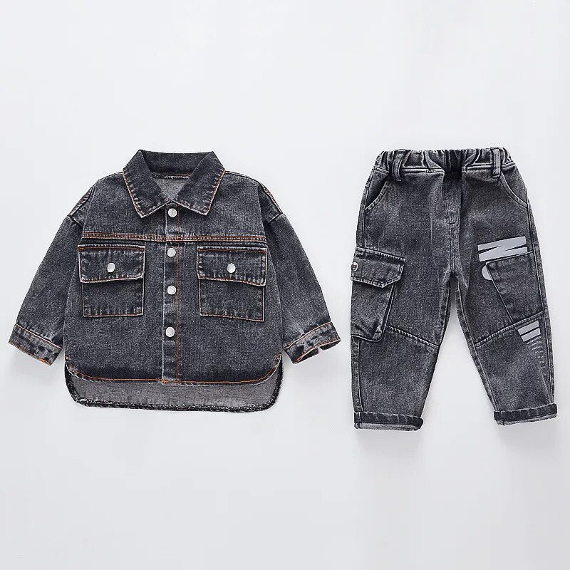 2023 Spring Autumn Children Clothes Boys Suit Denim Cartoon coat+ Jeans Pants 2Pcs/Set Infant Casual Outfits Kids Sportswear