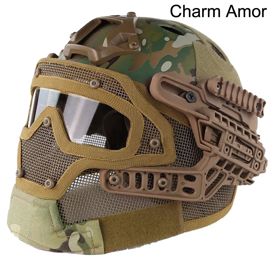 Multicolor ABS Material FAST PJ CS Training Game Tactical Helmet With Steel Wire Mask Round Hole Military Ballistic Use