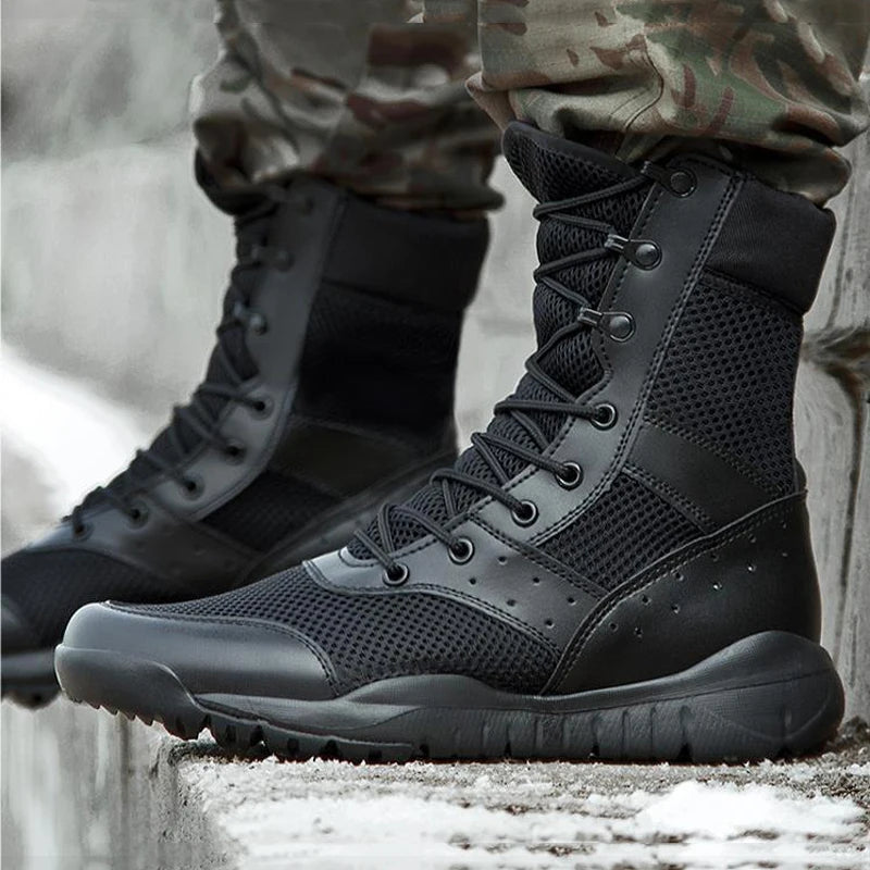 Military boots men PLA Work Shoes Light Men Combat Army Boots Waterproof Lace Up Tactical Boot Fashion Mesh Motorcycle Boots