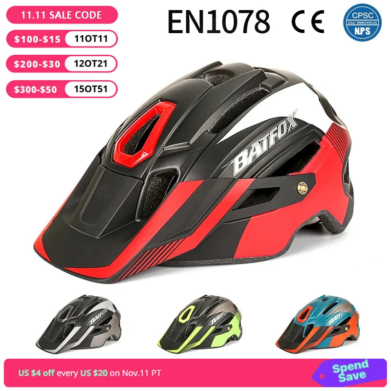 קסדות אופניים BATFOX לגברים נשים קסדת MTB רכיבה על אופניים 2023 קסדת אופני הרים כתומה מעוצבת אינטגרלית קסדת קלות casco mtb