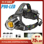 Super Bright LED Headlamp with XHP90 Lamp Beads Waterproof Headlight Power Display Suitable Exploration Hunting Fishing