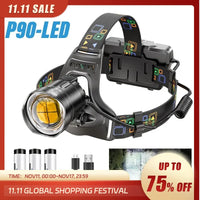 Super Bright LED Headlamp with XHP90 Lamp Beads Waterproof Headlight Power Display Suitable Exploration Hunting Fishing