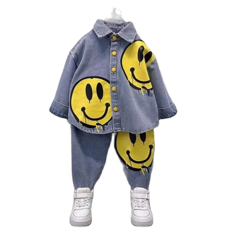 2023 Spring Autumn Children Clothes Boys Suit Denim Cartoon coat+ Jeans Pants 2Pcs/Set Infant Casual Outfits Kids Sportswear