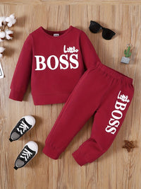 Clothes Set for Kids Boy 1-6 Years Solid Long Sleeves Little BOSS Top+Pants Costume Spring Autumn Children Boy Casual Outfit