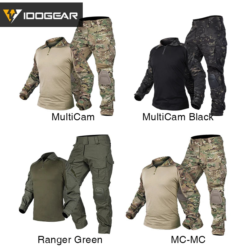 IDOGEAR Tactical G3 Combat Suit  Shirt & Pants Knee Pads Update Ver Camo Airsoft Military Combat Uniform 3004