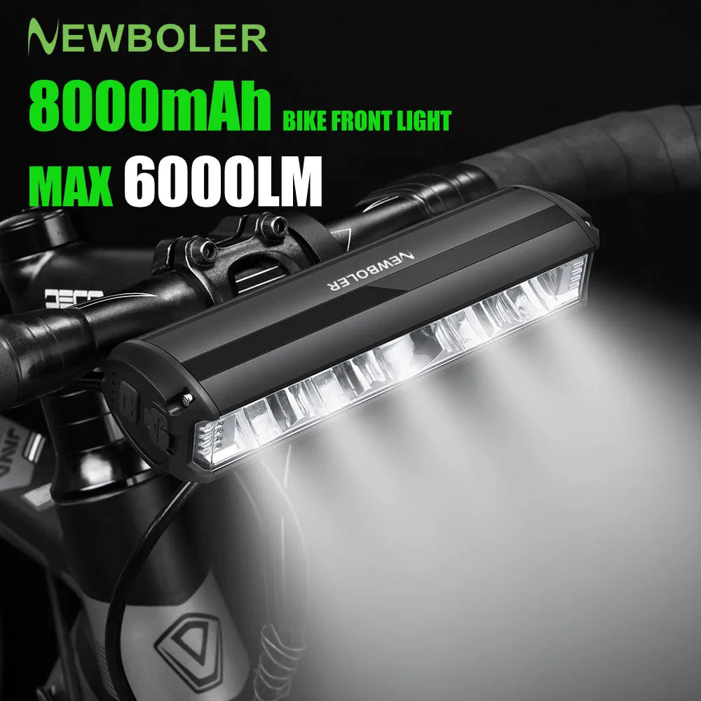 NEWBOLER אור אופניים קדמי 6000 לומן אור אופניים 8000mAh פנס עמיד למים USB טעינת MTB אביזרי מנורת רכיבה על אופניים