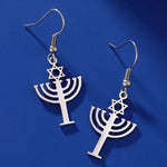 Dawapara Religious Magen Star of David Israel Earrings Jewish Hanukkah Menorah Pendant Earrings Women Stainless Steel Jewelry