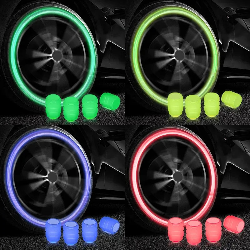 8pcs Luminous Valve Caps Fluorescent Night Glowing Car Motorcycle Bicycle Bike Wheel Tyre Hub Luminous Valve Stem Caps Decors