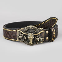 Western Cowboy PU Leathers Belt Men Waist Strap Vintage Engraved Belt for Jeans