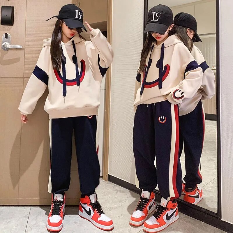 Girls Spring Autumn Winter 2pcs Casual Cotton Hoodie+pants Sports Suits Teenage Kids Korean Style Outfits Children Clothing Sets