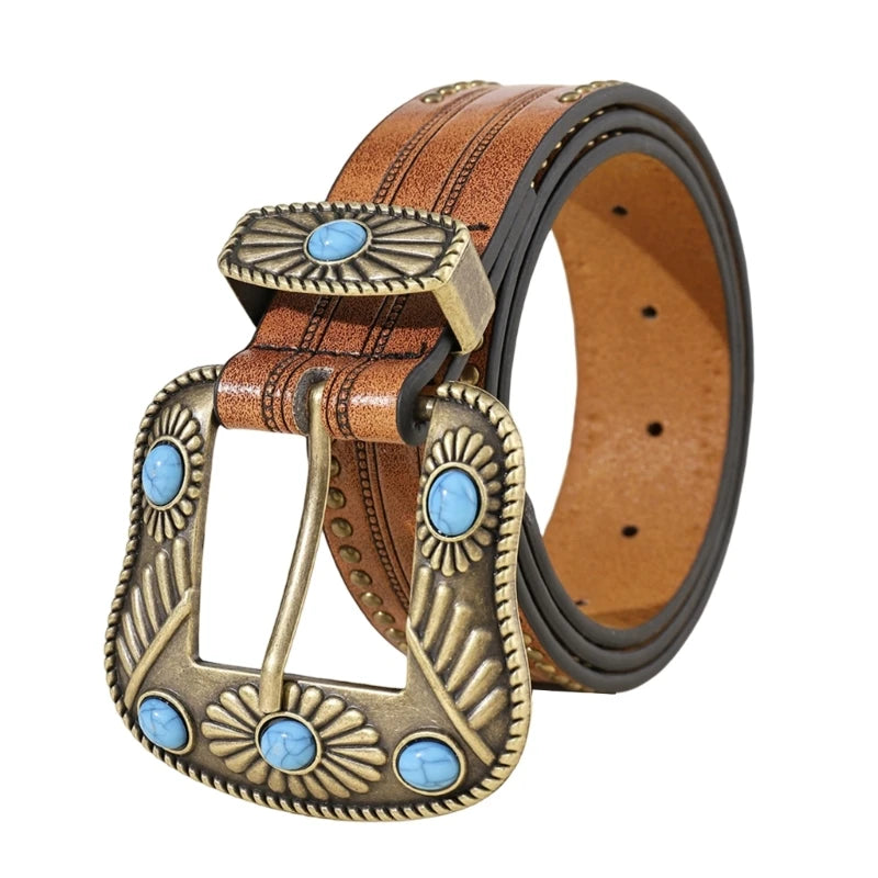 Western Turquoise Belt Buckle Belt Vintage Western Belt Cowboy Belts For Men With Big Buckle Leather Belt Jeans Belt R7RF