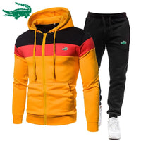 2023 Fashion Brand Men's Sport Fleece Zipper Hoodie Sweatshirt + Sweatpants Suit Autumn Winter Tracksuit Two Piece Jogging Sets