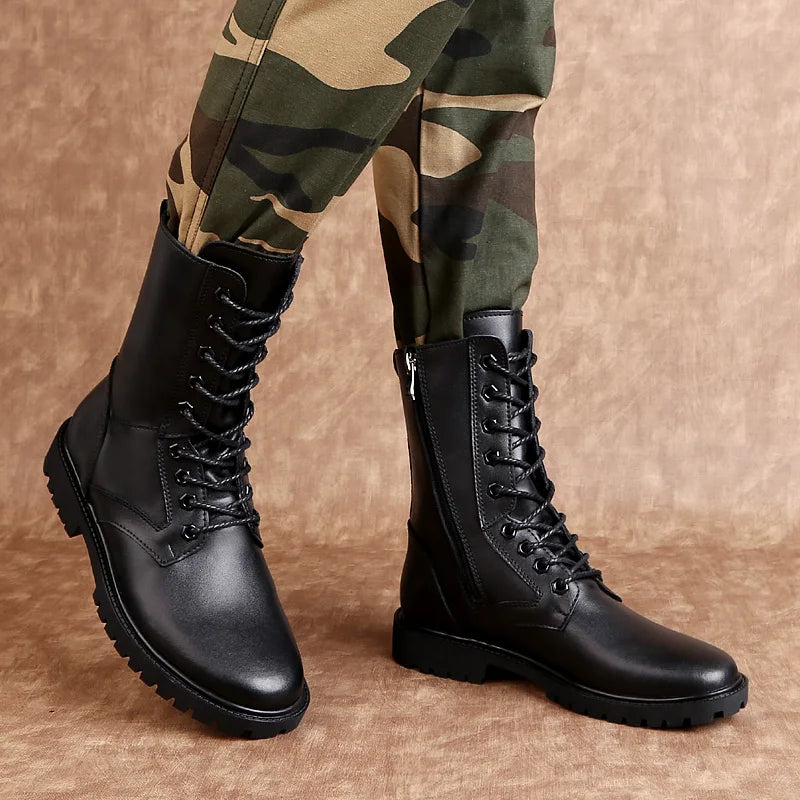 Army Boots for Men Side Zipper Comfortable Shoe Military Men's Boots Casual Shoes Cow Leather Winter Boots Plus Size 36-50 51 52