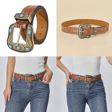 Western Turquoise Belt Buckle Belt Vintage Western Belt Cowboy Belts For Men With Big Buckle Leather Belt Jeans Belt R7RF