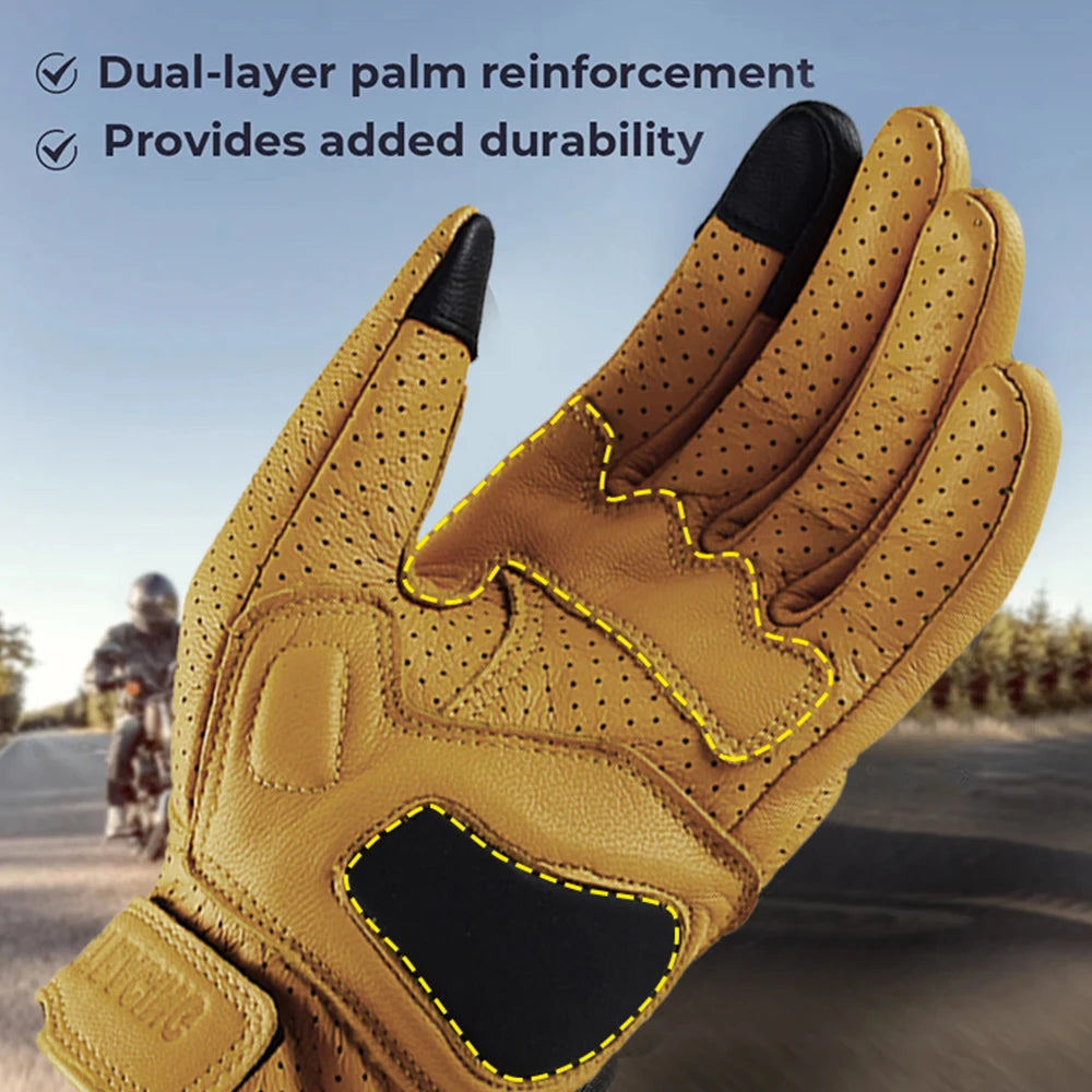 Breathable Motorcycle Gloves Genuine Leather Guantes Moto Motorbike Windproof Gloves Cycling Racing Men Women Goatskin Gloves