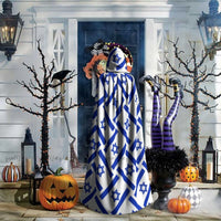 Adult Halloween Israel Flag Print Cloak Cape Hooded Medieval Costume Full Length Dress Coat