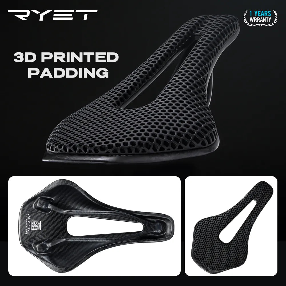 RYET 3D Printed Bicycle Saddle Ultralight Carbon Fiber Hollow Comfortable Breathable MTB Gravel Road bike Cycling Seat Parts