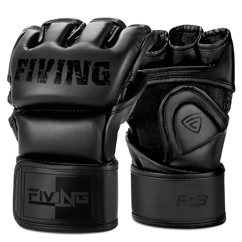 FIVING Half Finger Boxing Gloves PU Leather MMA Fighting Kick Boxing Gloves Karate Muay Thai Training Workout Gloves Men