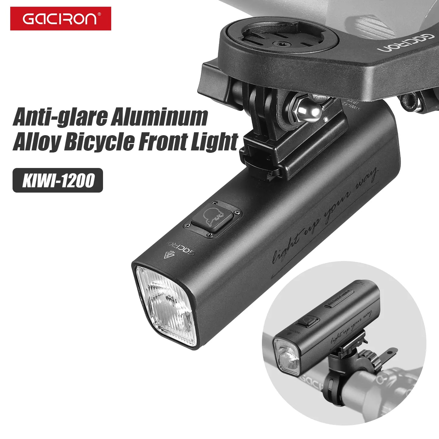 Gaciron Bike Light KIWI 1200lm Anti-glare Bicycle Front Light With Bluetooth Remote Control C-C Rechargeable Bike Accessories