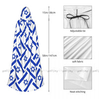 Adult Halloween Israel Flag Print Cloak Cape Hooded Medieval Costume Full Length Dress Coat