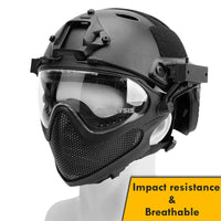 Full-covered Shooting Helmet with Steel Mesh Mask Army Tactical Paintball Helmet Impact Resistance Military Airsoft Helmet Mask