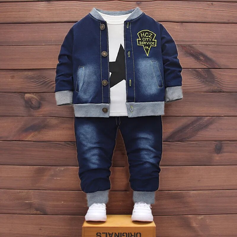 2023 Spring Autumn Children Clothes Boys Suit Denim Cartoon coat+ Jeans Pants 2Pcs/Set Infant Casual Outfits Kids Sportswear