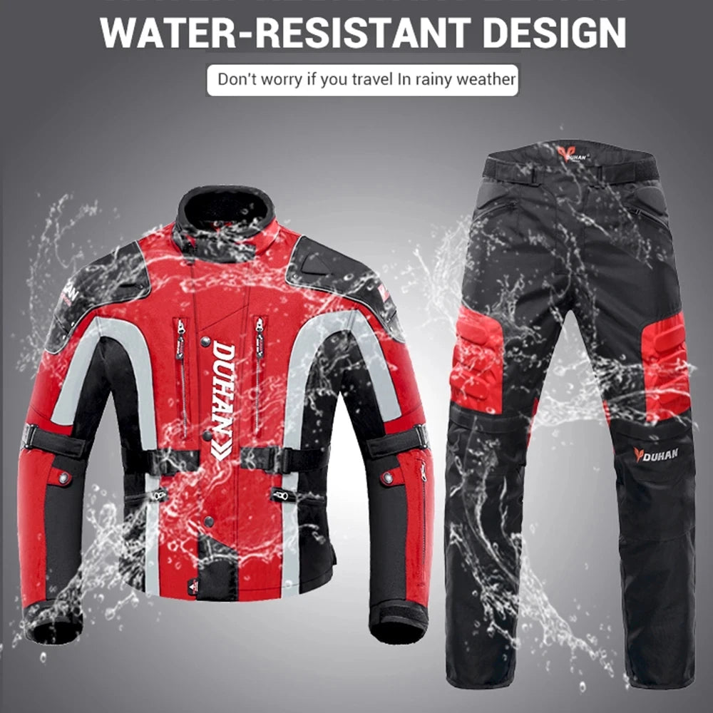 DUHAN Motorcycle Jacket & Pants Set Men's Moto Cycling Suit Waterproof Keep Warm Liner Motocross Jacket Body Protector Winter