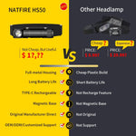 NATFIRE HS50 Headlamp Rechargeable 3400mAh Headlight 1000LM LED USB C Rechargeable Magnetic Tail Work Camp Light