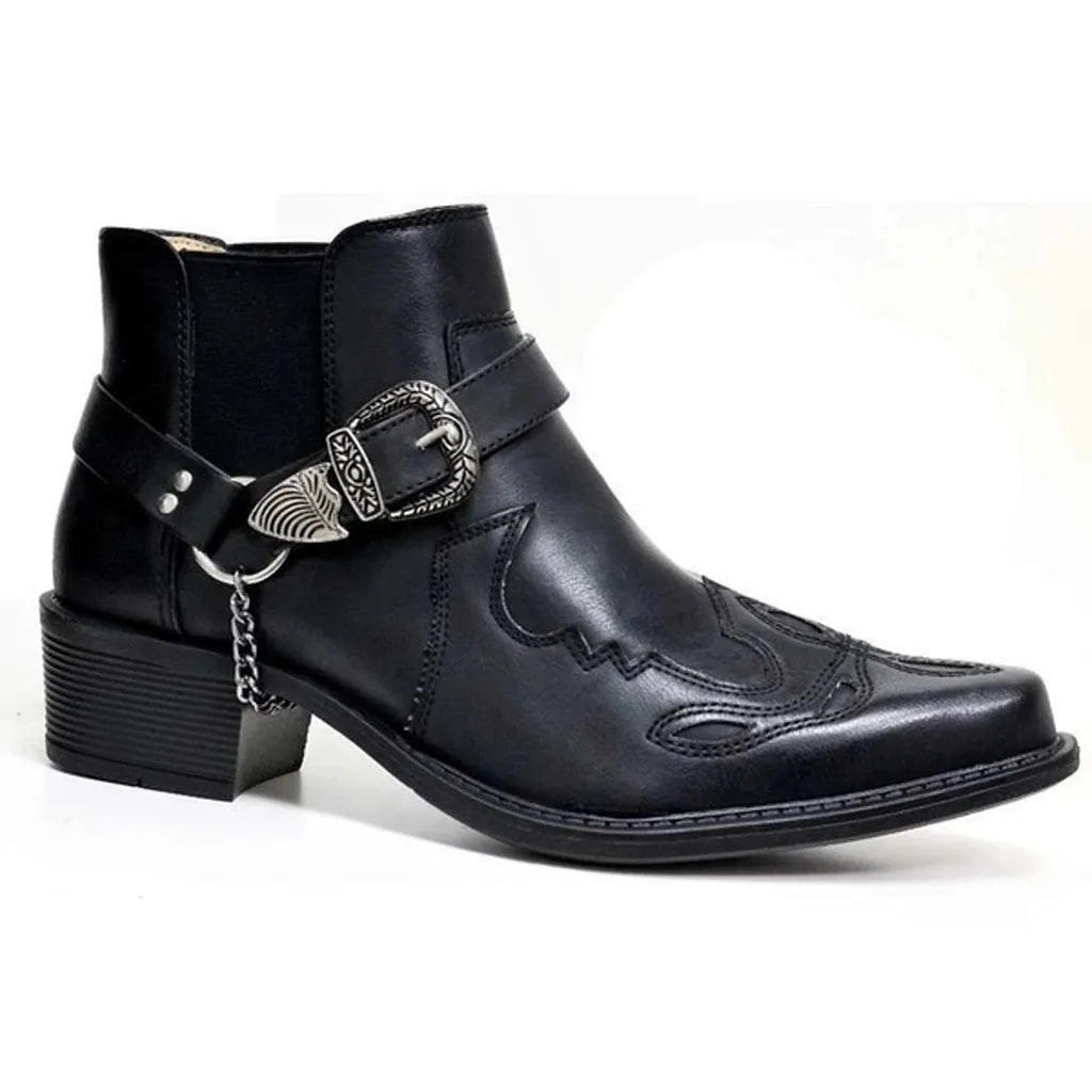 Men's Vintage Cowboy Boots Leather Buckle Strap Punk ankle boots Pointed Toe Motorcycle Boots buty do kostki sepatu pria M812