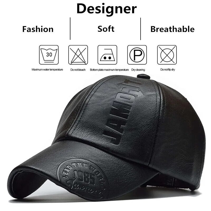 Pu Leathe Letter Printing Baseball Caps Spring and Autumn Outdoor Adjustable Casual Hats Sunscreen Hat