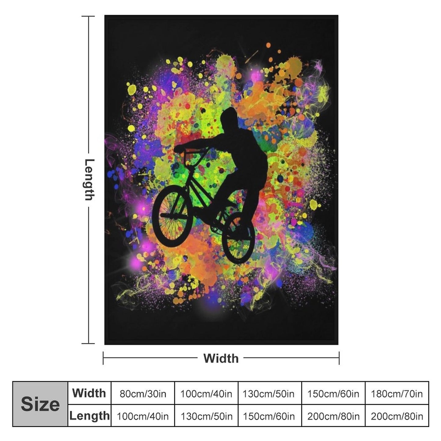 Extreme Sports BMX Bike Coloured Splash Illustration Throw Blanket Bed linens Camping Blanket