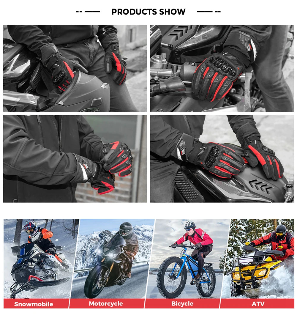 KEMiMOTO CE Motorcycle Gloves Winter Black Guantes Moto Invierno Warm Touch Screen Waterproof Windproof Gloves Protective